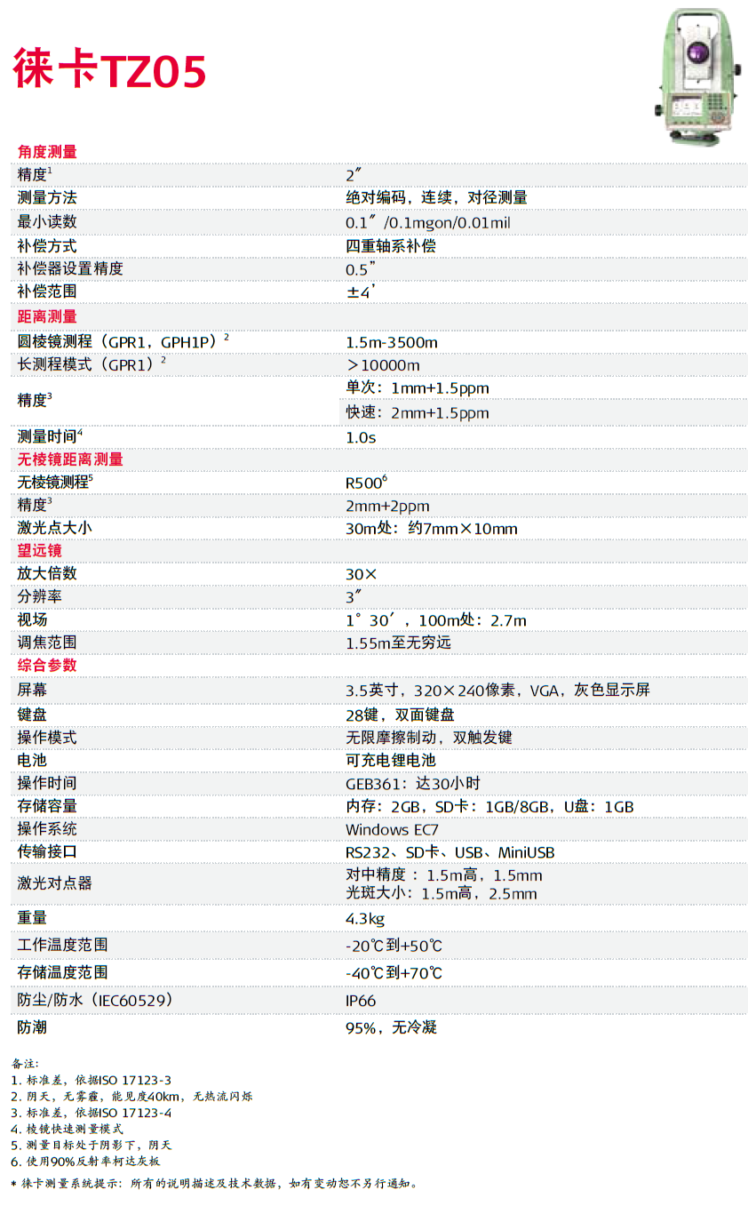 徠卡TZ05技術(shù)參數(shù)